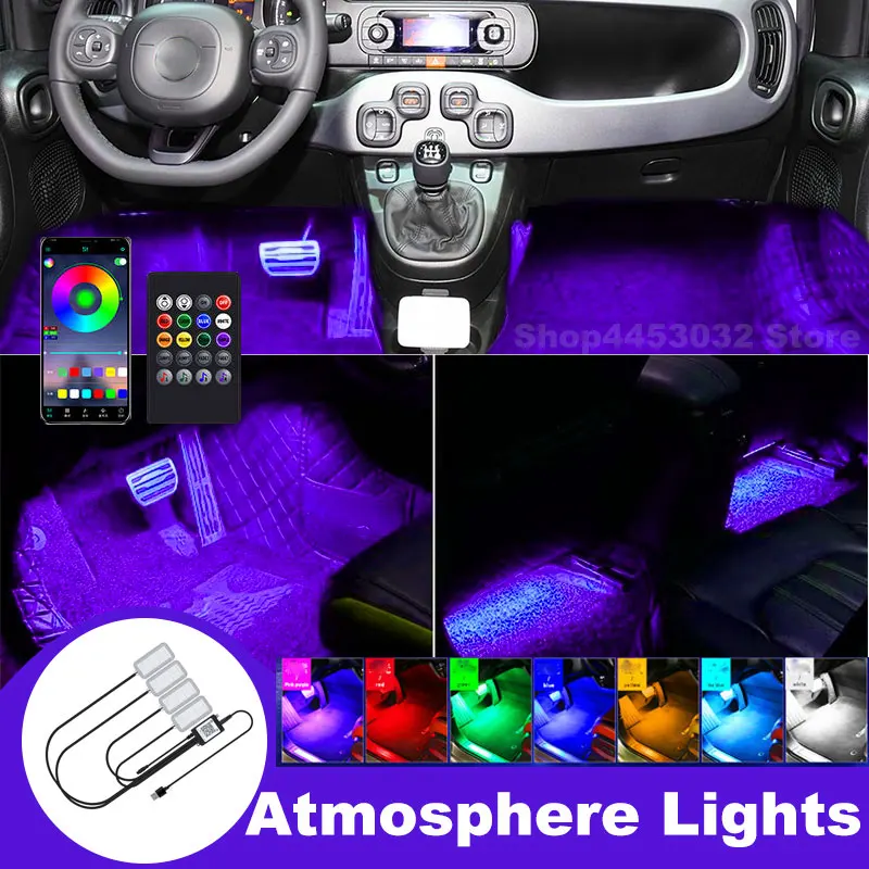 Car Foot Ambient Light RGB Led Lamp Usb For Fiat 500 500L 500E 500C Bravo 1 2 Panda 2 3 Wireless Remote APP Control Accessories