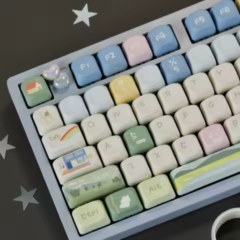 Rainbow Forest Custom Cute Keycaps 130 Keys Dye Sublimation PBT Keycaps MOA Profile for Cherry MX Switches Mechanical keyboard
