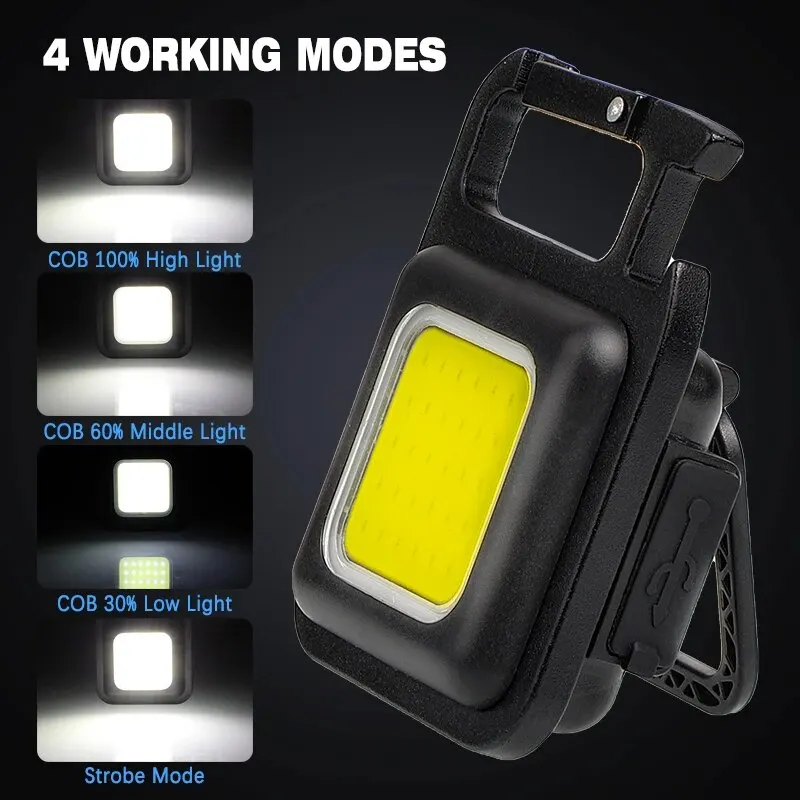 COB Keychain Work Light with 4Mode Rechargeable Small Flashlights High Lumens Portable LED Light for Camping Hiking Running