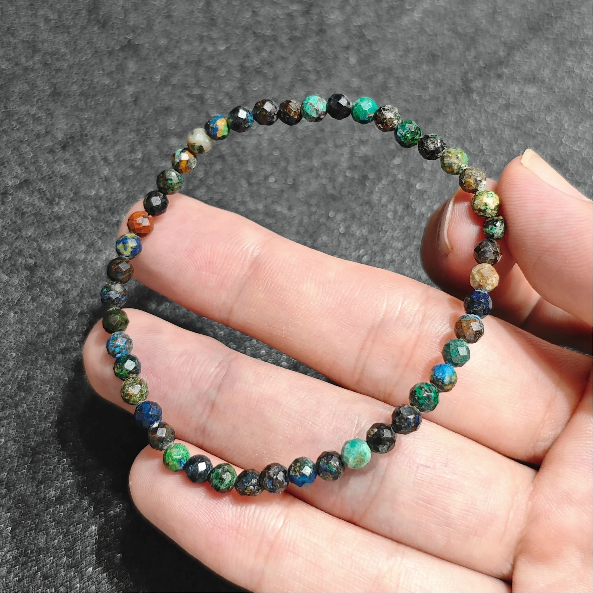 Natural Azurite Gemstone Bracelet Faceted Micro Beads Dainty Multicolor Earthy Matrix Stretch Bracelet Supply 1 Piece
