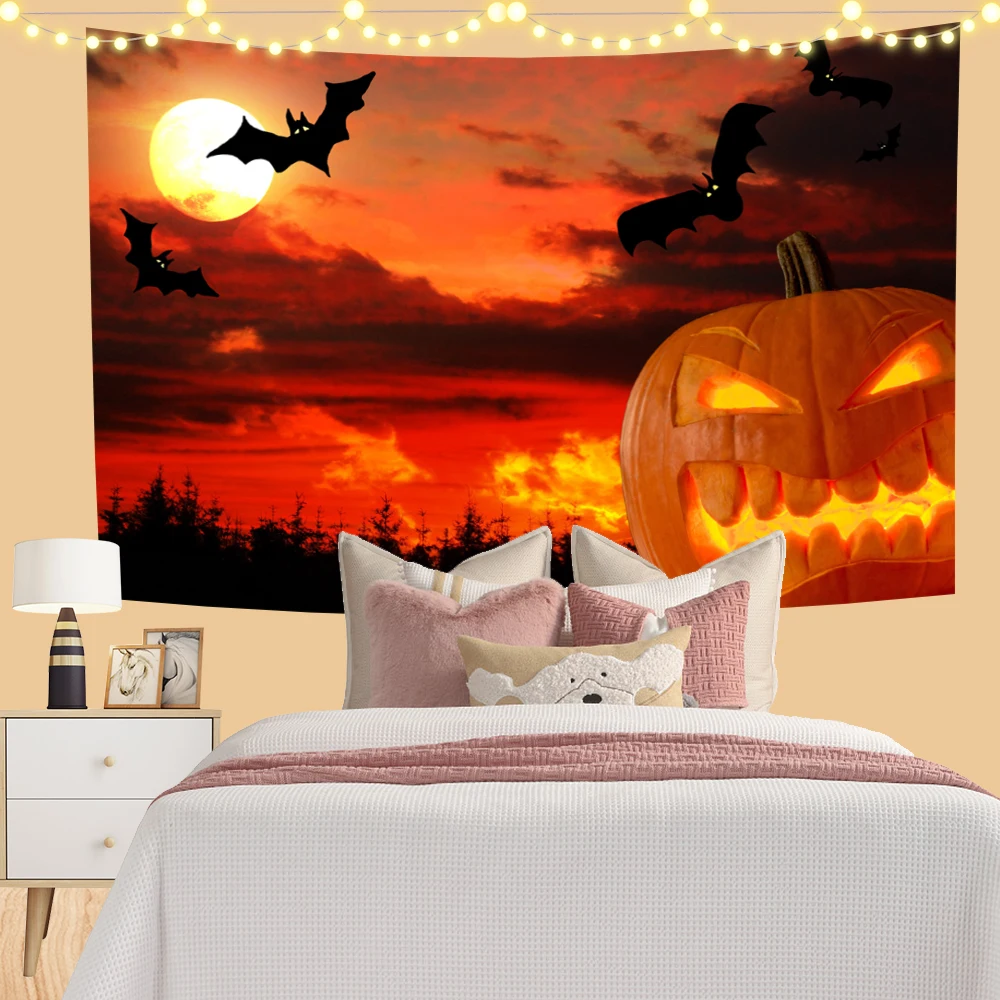 90x150cm Halloween Tapestry Pumpkin Day Decorative Tapestry Wall Hanging Decoration Festival Decoration Gifts Background Cloth