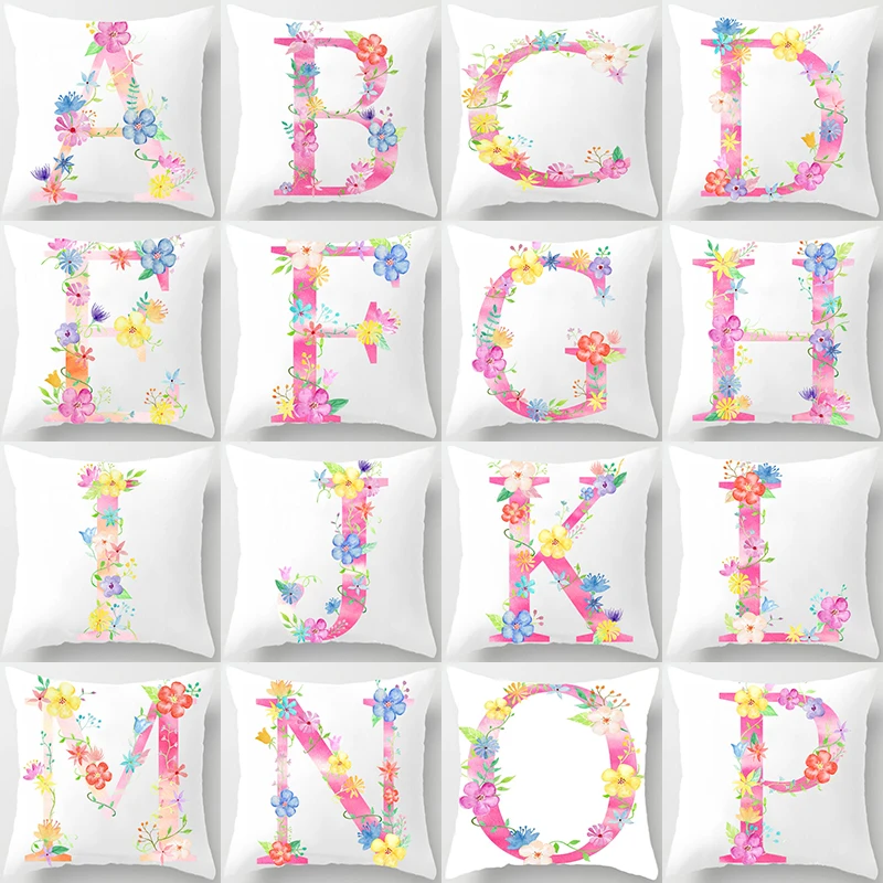 Personalised Cushion Covers Custom Initial Flower with Name Decortion Pillowcase Housewarming Birthday Wedding Gifts 45*45cm