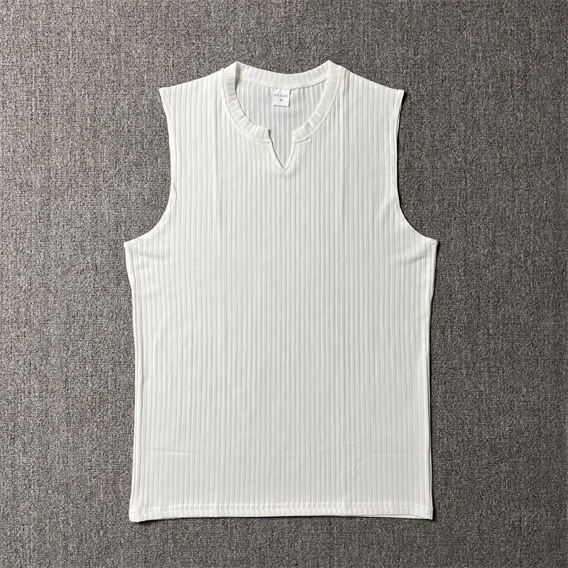 2024 Summer new men V-neck Vest stripe gym Tank top Men Fitness sleeveless shirt Sports Undershirt Gyms clothing Training vest