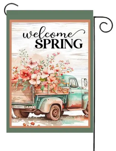 Old Blue Truck Full of Flowers Garden Flag  ~  12x18   Quality  Double Sided