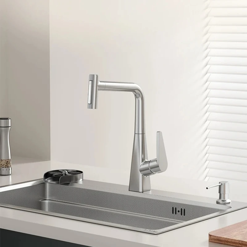 Kitchen Splash-Proof Wonder: Omni-Directional Rotating &Retractable Spout Hot & Cold Water Mixing Tap Anti-Splash Kitchen Faucet