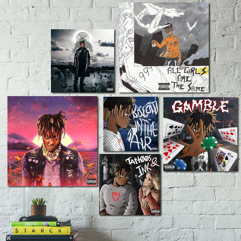 Juice WRLD Music Album Cover Poster Hip-hop Rapper Canvas Painting Home Decor Wall Art Music Bar Decoration Aesthetic Room Decor