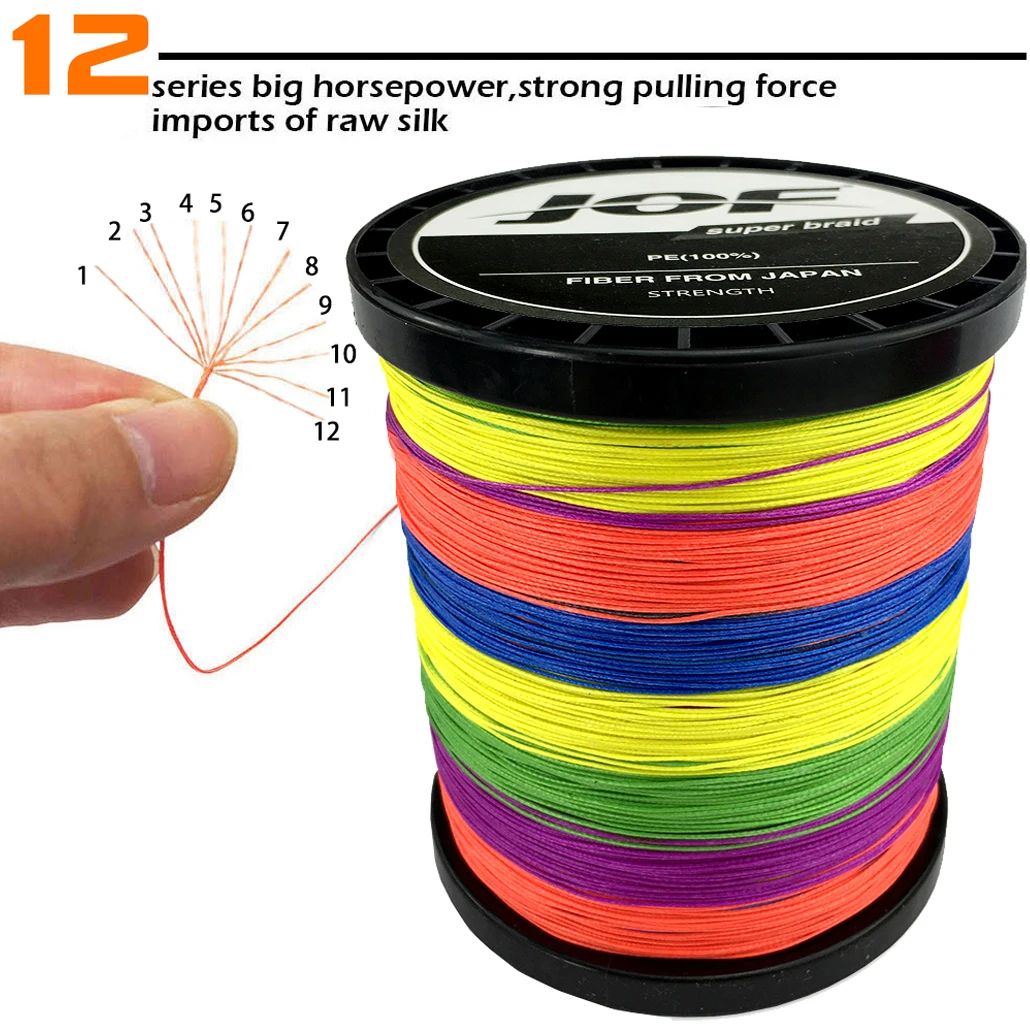 JOF 1000m 500m 300m 100m 12/9/8 Strands PE Braid Multicolor Super Power Japan Multifilament Line for Crap Fishing