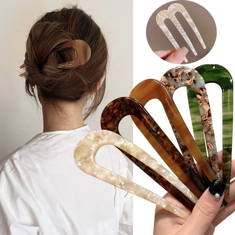 

Заколка для волос U-образная заколка для волос в женском стиле, акриловая заколка для волос в стиле ретро, головной убор, простая современная повседневная фиксированная заколка, аксессуары для волос