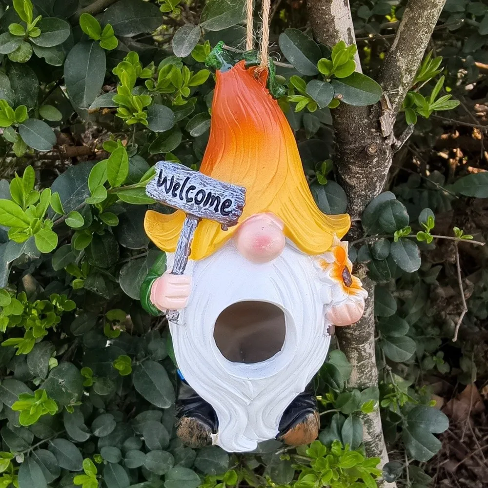 Поделки из смолы, белый бородатый гном, птичий домик, устойчивый к атмосферным воздействиям, коробка для гнездования диких птиц ручной работы, вентиляционные отверстия, кормушка для птиц, хижина