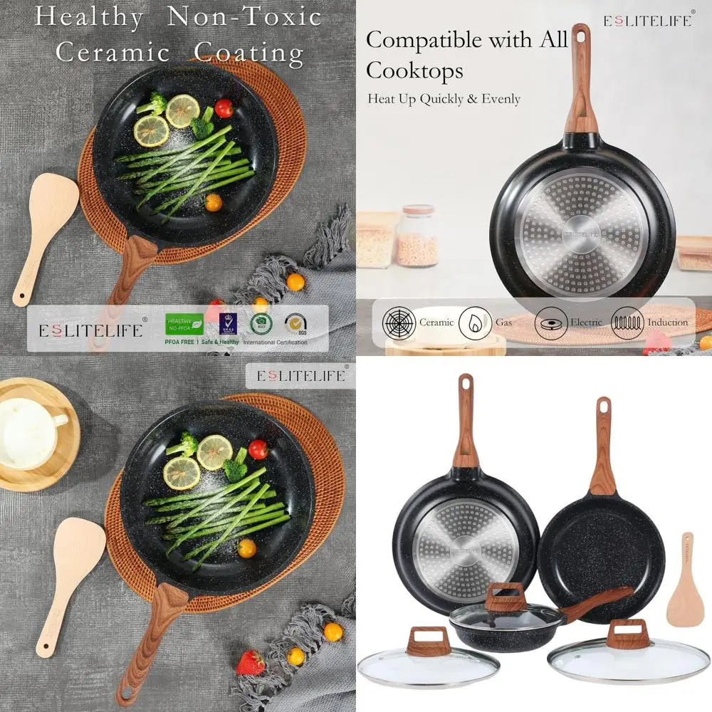 

Ceramic Nonstick Frying Pan Set with Lids, Safe for All Stove Types, PTFE and PFOA-Free, Ideal for Eggs and Omelettes