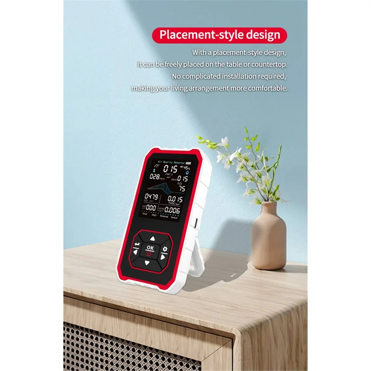gooddd Portable Indoor Air Quality Detector Rea for AQI, CO2, PM2.5, PM1.0 TVOC, HCHO, Particles, Temperature & Humidity Black