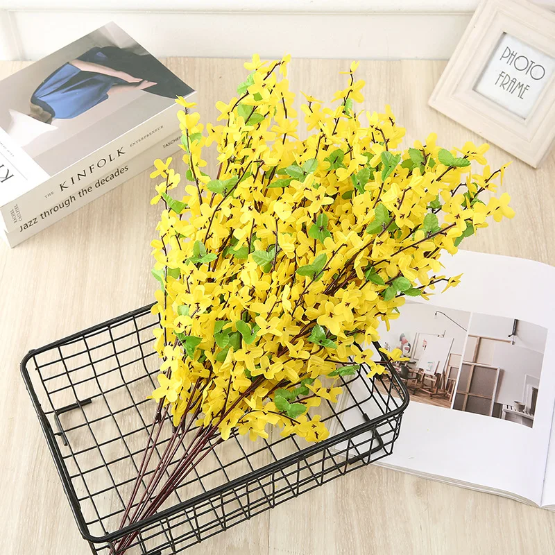 65cm 11 Forks Simulation Yellow Winter Jasmine Window Home Living Room Idyllic Floor Flower Decor Artificial Silk Fake Flowers