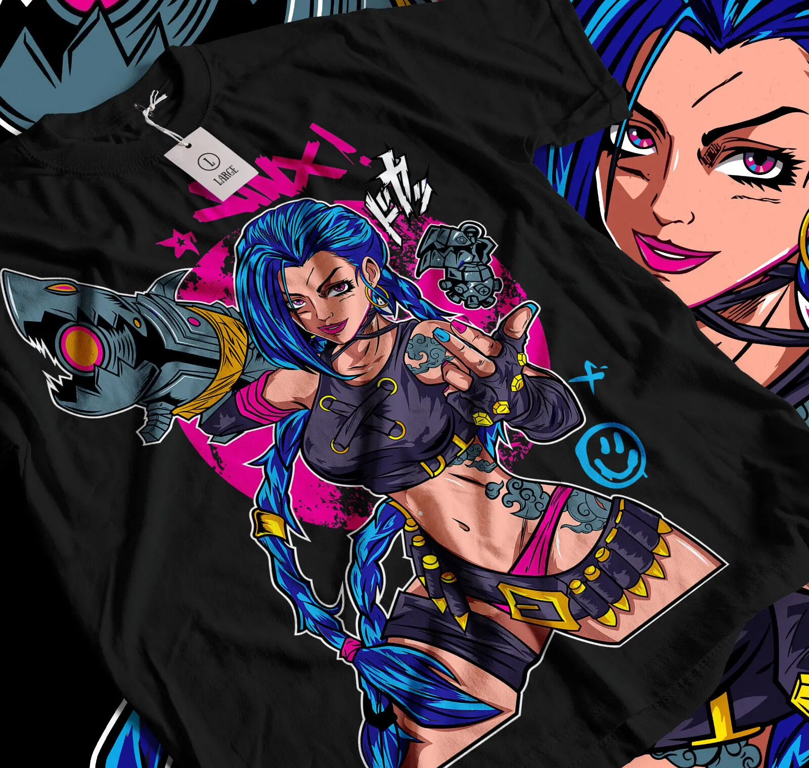 Jinx Arcane T-Shirt Japanese Anime Cartoon Black tee