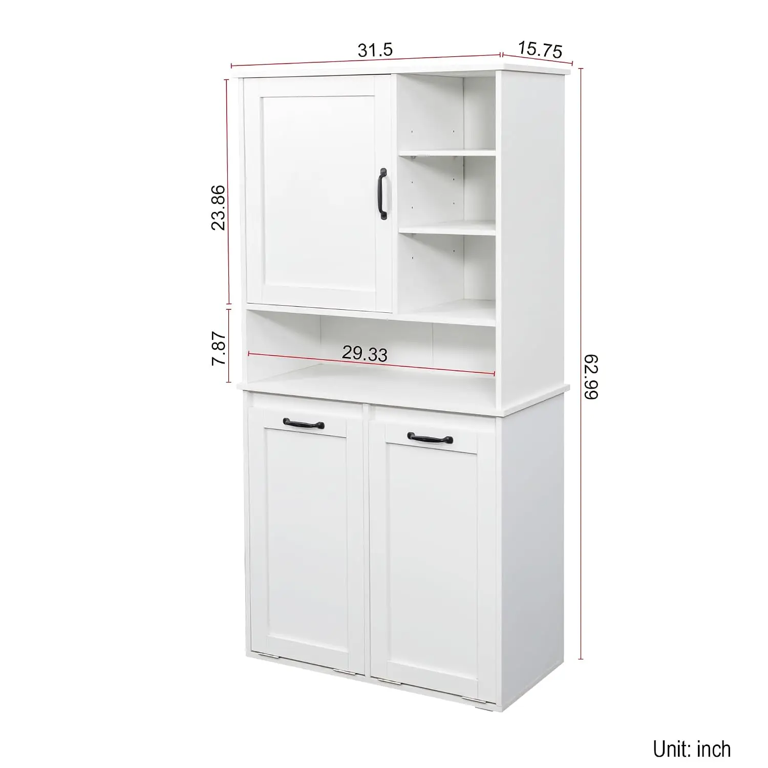 63'' Double Tilt Out Laundry Hamper Cabinet, Tall Bathroom Storage Cabinet with Tilt Out Laundry Basket,, Customized