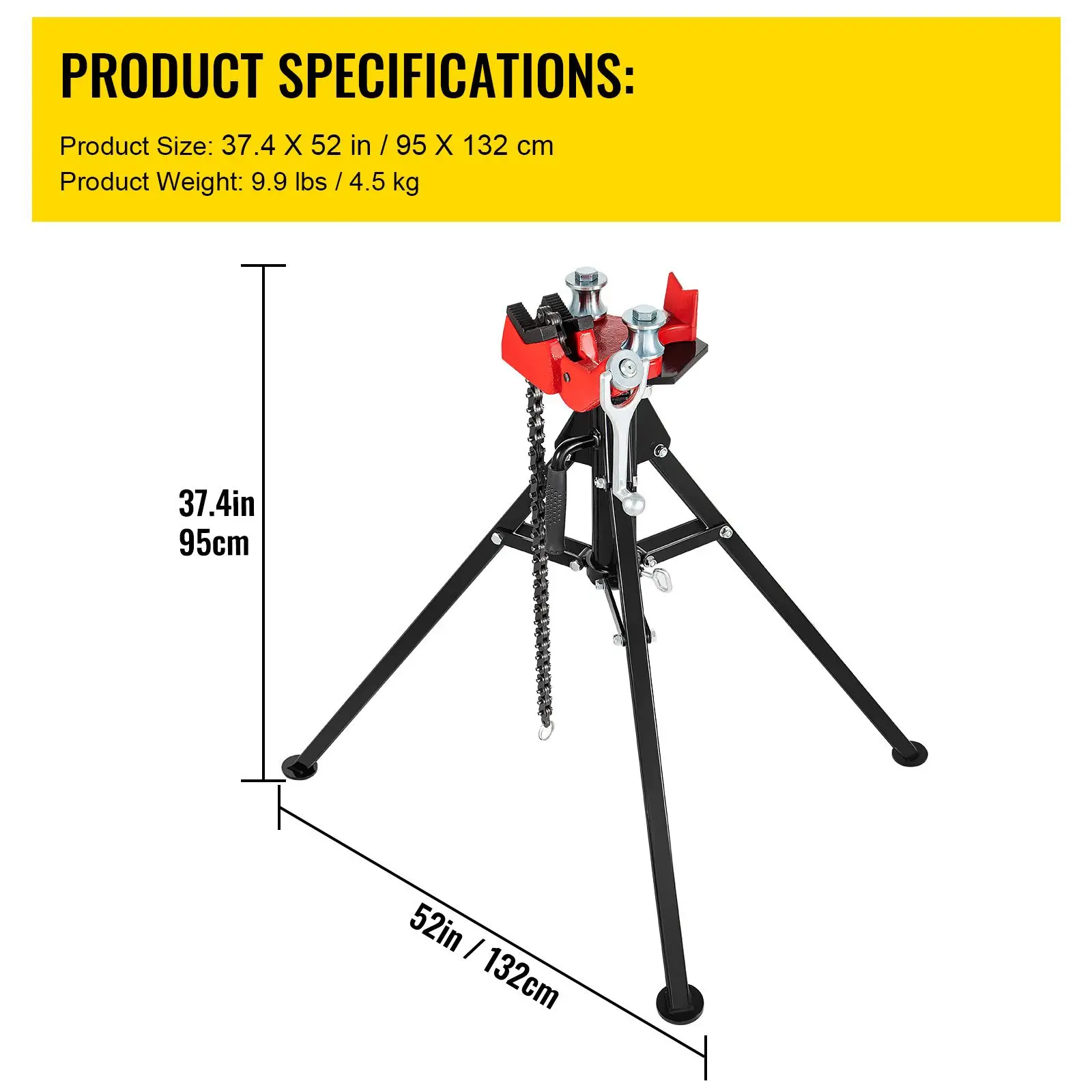 Tripod Pipe Chain Vise, 1/8\"-5\" Pipe Capacity, 36.4' Length Chain Vise Stand with Portable Folding Steel Legs, for Grabbing view 4
