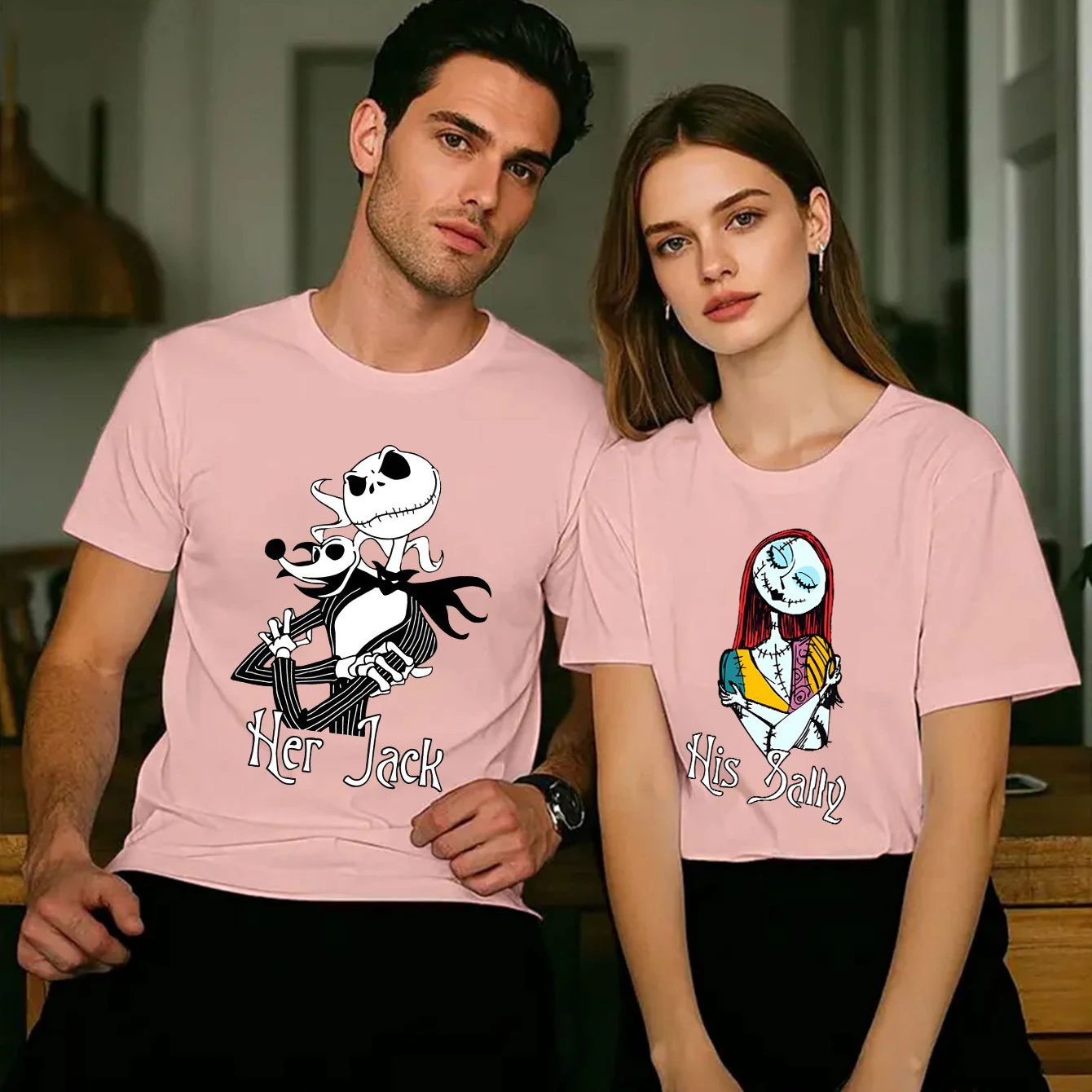 Camisetas de manga corta con estampado de dibujos animados para adultos, camisetas Unisex de pesadilla antes de Navidad de Disney, Sally Jack, trajes de fiesta de Halloween