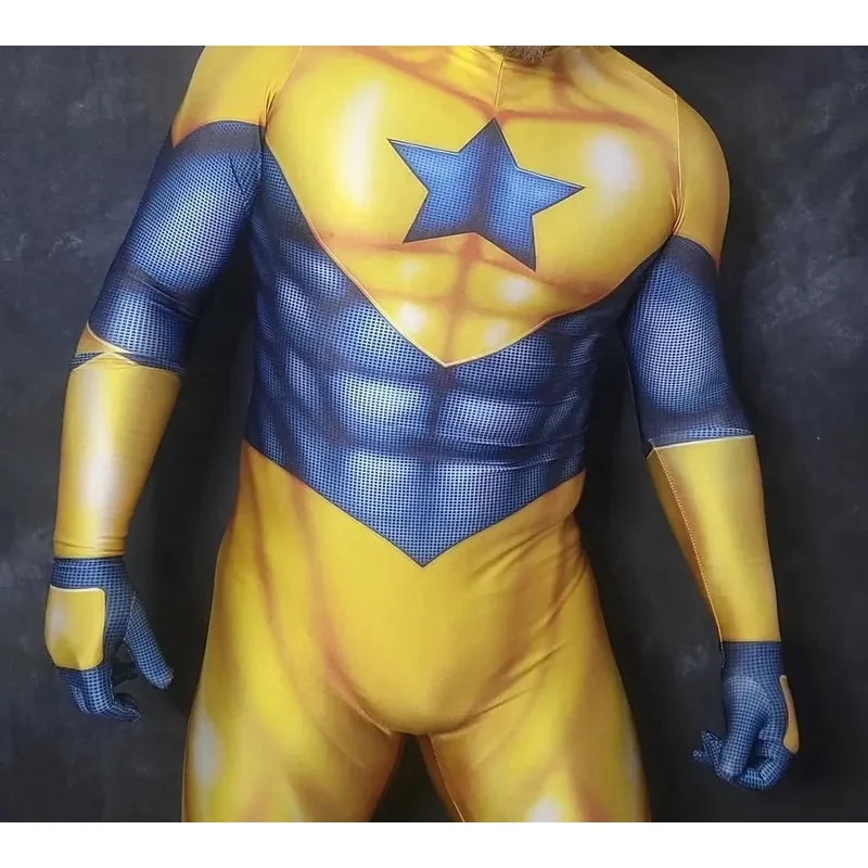 

Halloween Adult Men Booster Gold Cosplay Costume Superhero Bodysuit Zentai Party Jumpsuit