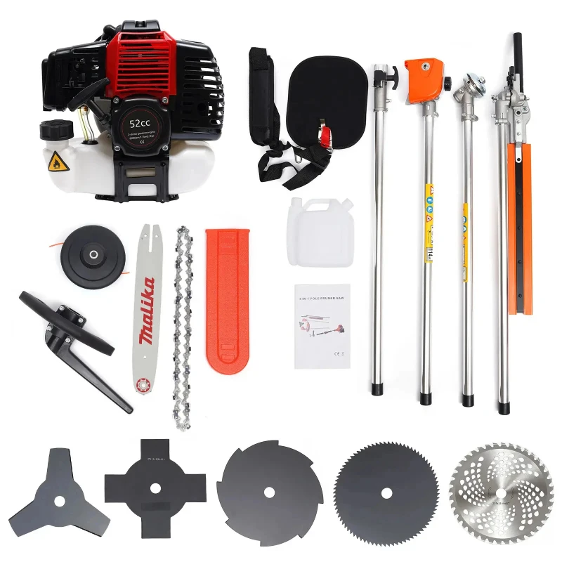 For 52cc 2Stroke Hedge Strimmer Gasoline Brush Cutter Grass Wacker Weed Eater Lawn Mower Yard Pruner 10 In 1