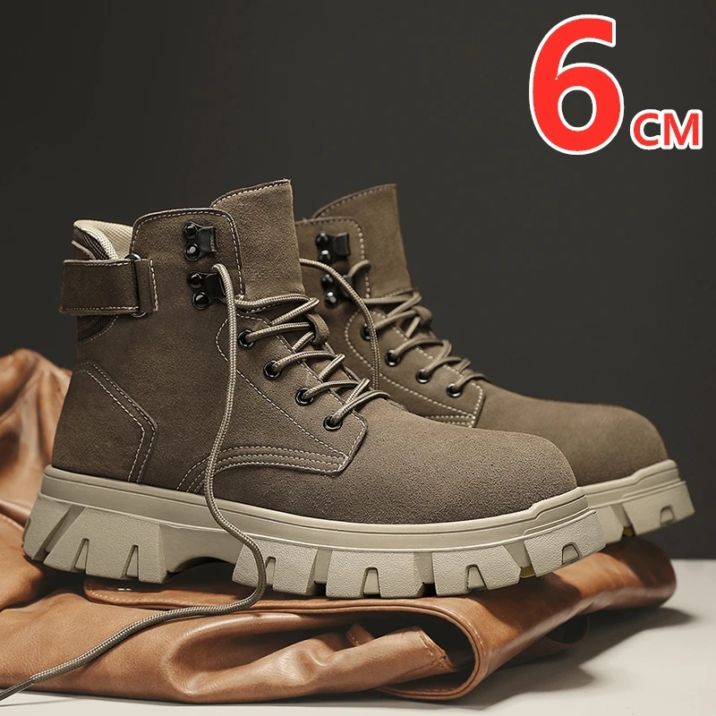 Cow Leather Man Ankel Boots Height Increase Insole 6cm Men Elevator Shoes Casual Fashion Lift Outdoor Boots Plus Size 38-46