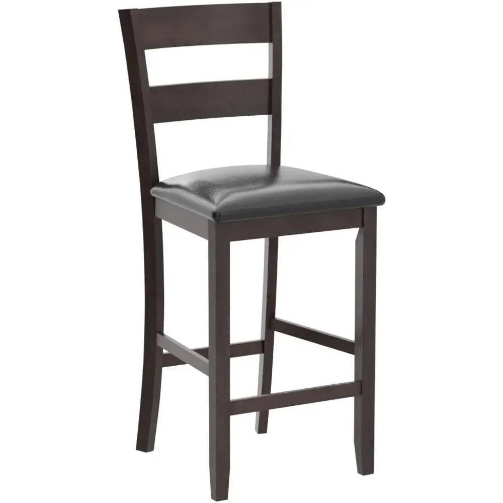 Set of 4 Bar Stools, 25” Counter Height Kitchen Dining Pub Chairs with Soft Padded Seat, PU Leather Cover & Rubber Wood