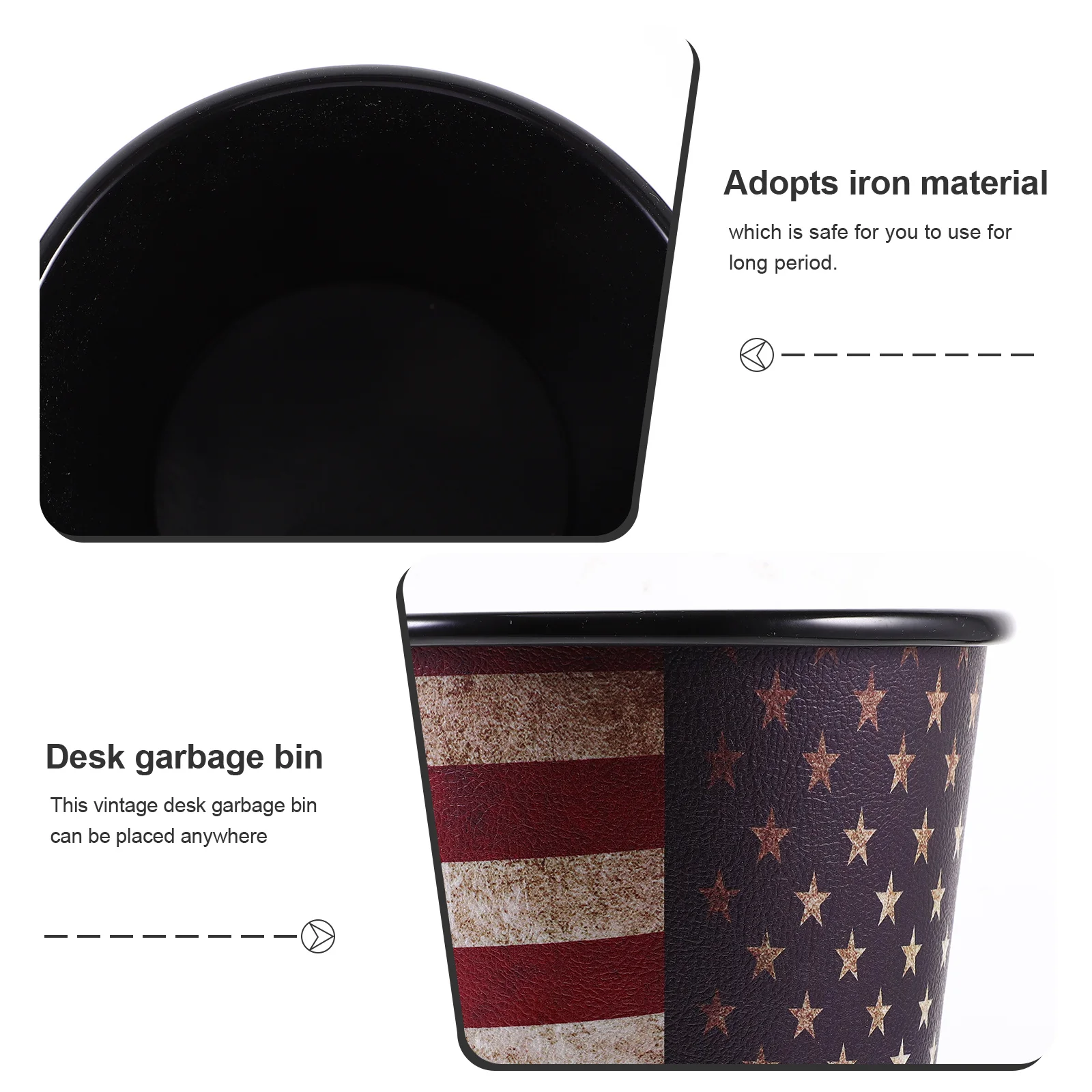 

Vintage Desktop Trash Can Office Garbage Cans Mini with Lid Iron Bin Small Wastebasket