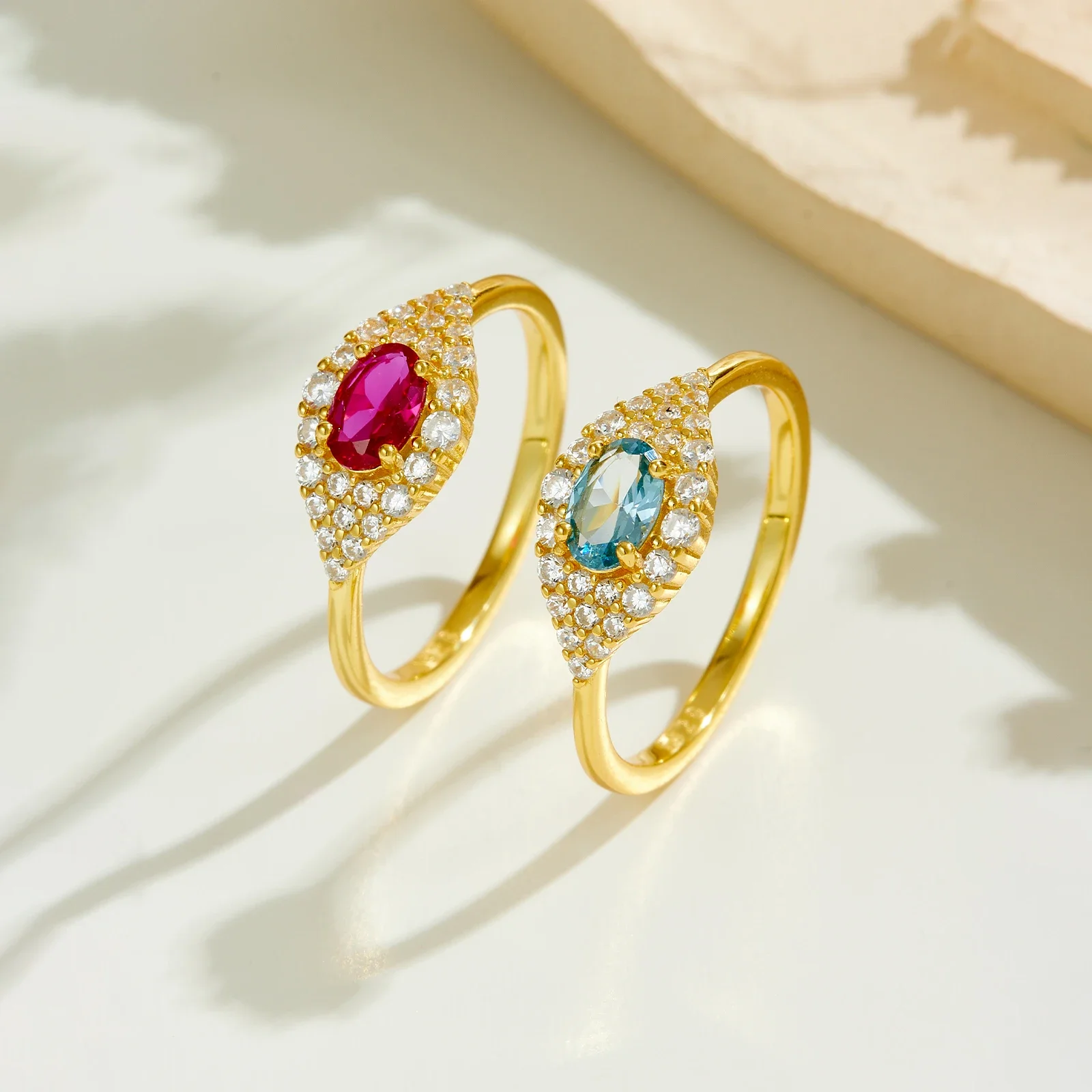 ANDYWEN 925 Silver Gold Plated Evil Eye Ring, 4 Color CZ Stone Options, Mystic Jewelry Gift Box for Women, Unique Daily Wear