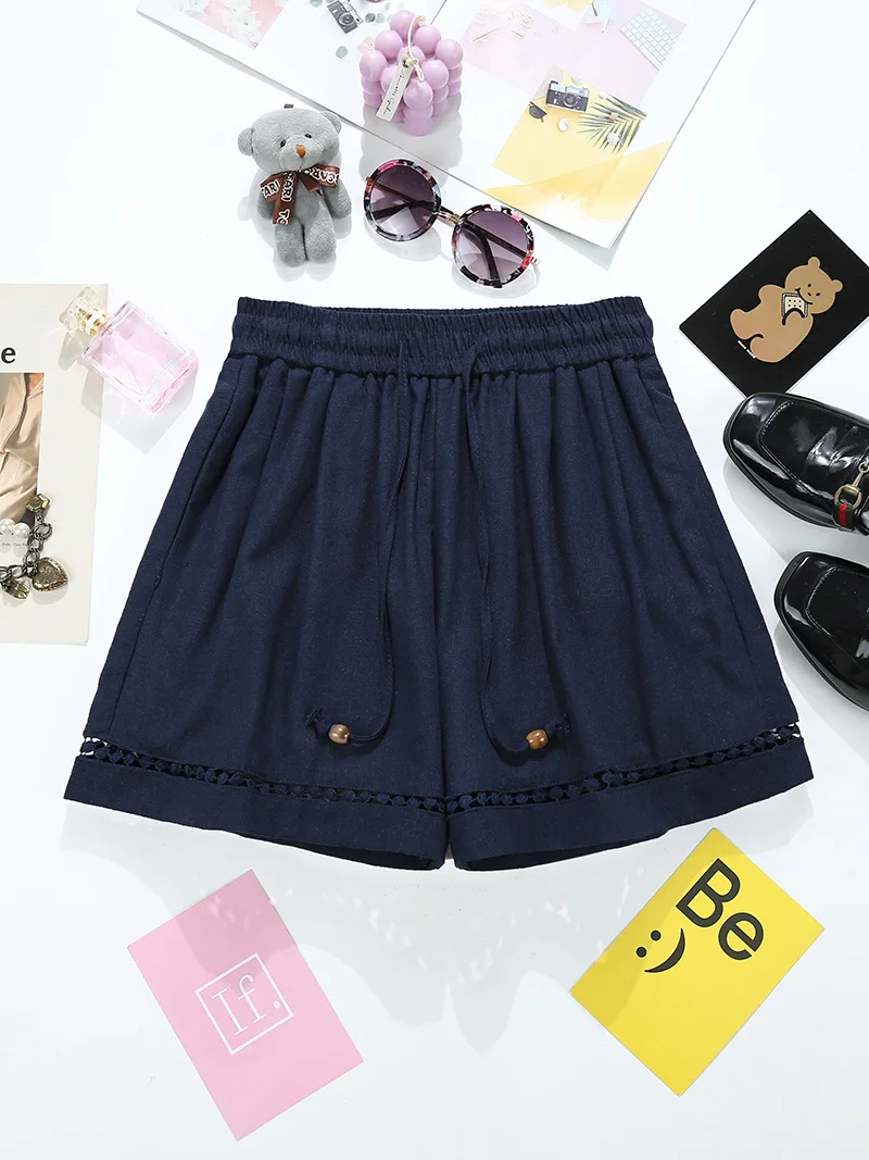 ฤดูร้อนใหม่ Hollow Lace กางเกงขาสั้นผู้หญิงเสื้อผ้าเอวยางยืดหลวมกางเกงขากว้างกางเกงขาสั้นผู้หญิง