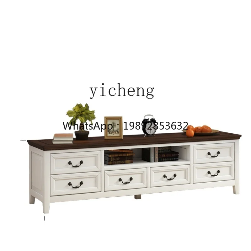 TQH all-pure solid wood TV cabinet coffee table combination living room Mediterranean low cabinet bedroom white pastoral