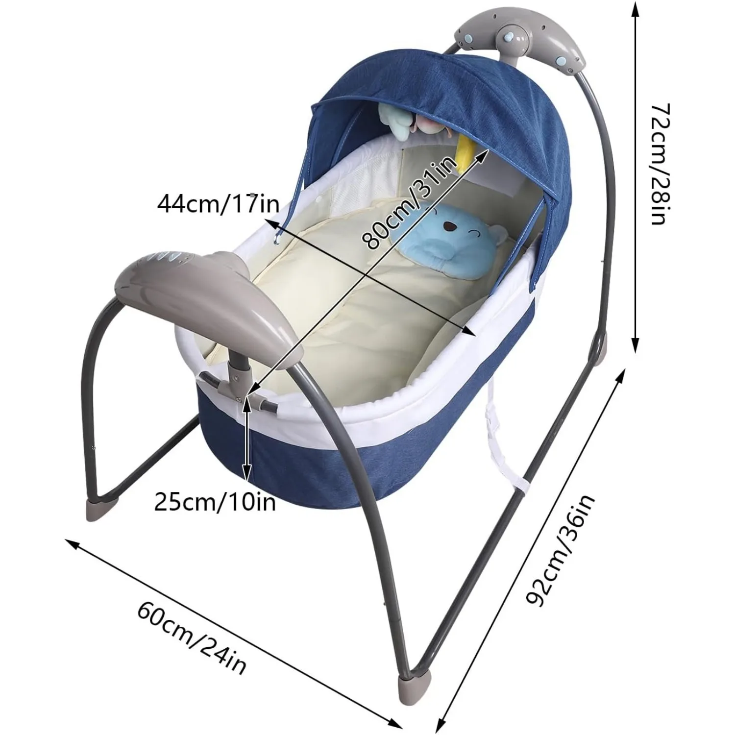 Elektrische Babywiege, automatische Schaukel, intelligente Bluetooth-Schaukelwiege mit Fernbedienung für Babys zwischen 0 und 12 Monaten