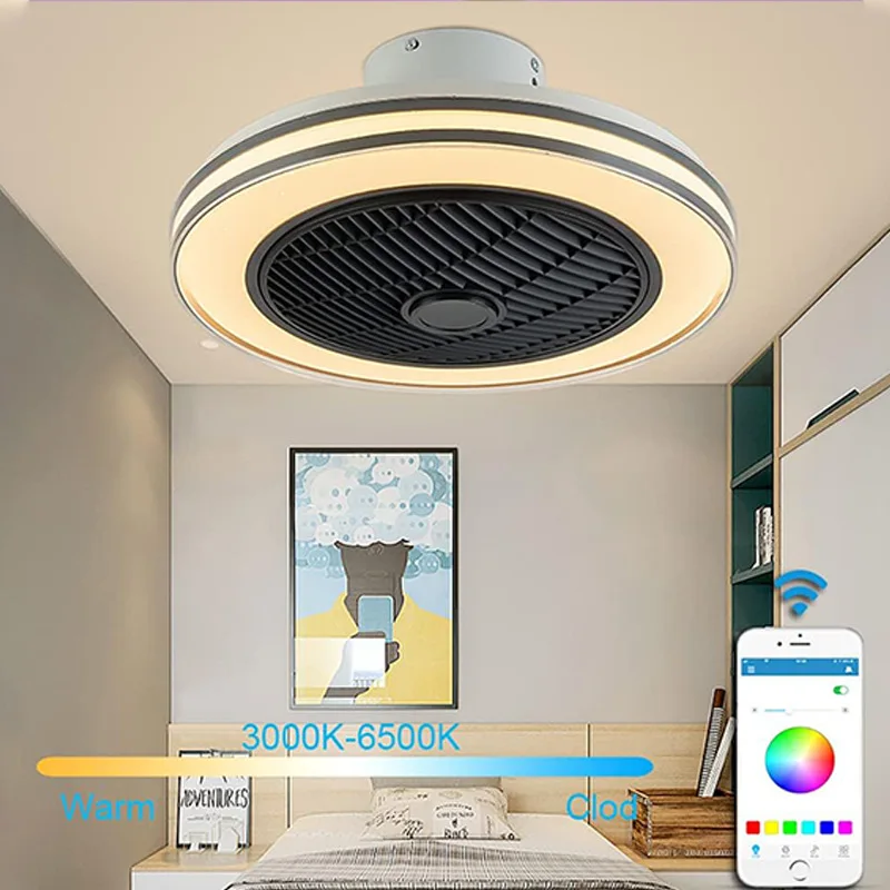50CM RGB Ceiling Fan With LED Light Smart Remote Control Chandelier Electric Silent Sealing Fan Lamp For Home Room Lighting