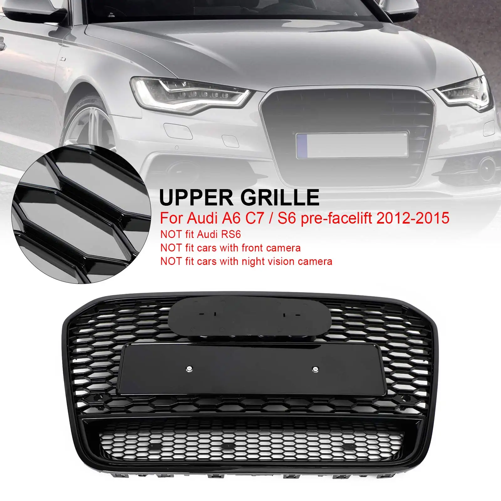 RS6 Style Front Mesh Honeycomb Grille Grill Fit For Audi A6 S6 C7 2012-2015