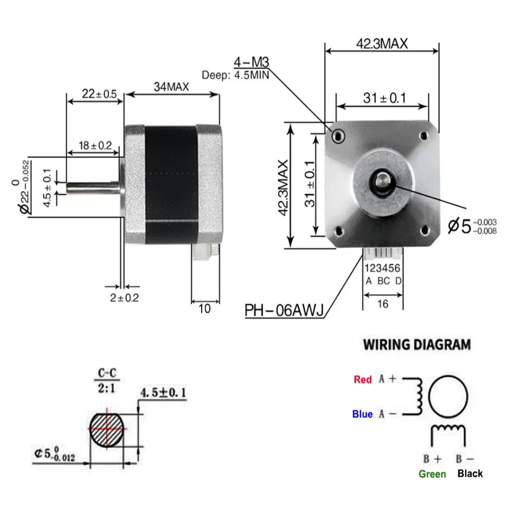 Nema17 Stepper Motors 42mm Flange 28N.cm 4 Lead 1.2A 2 Phase Stepper Motor Nema 17 for 3D Printer Engraver Machine CNC Kit