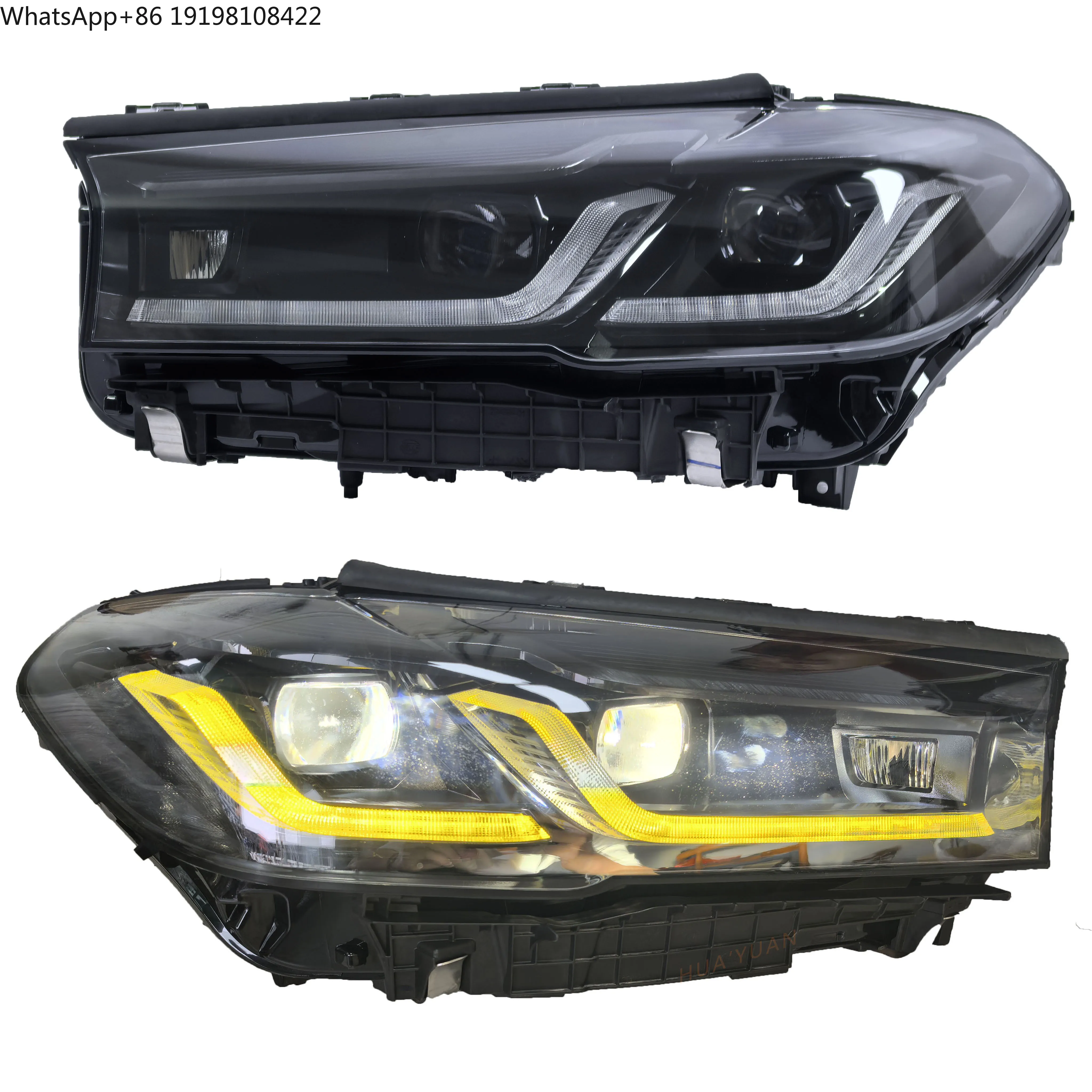 

High Quality G30 Modified Headlights for BMW 5 Series G30 LCI Headlights 2021-2023 Black Background Yellow Angel Eyes