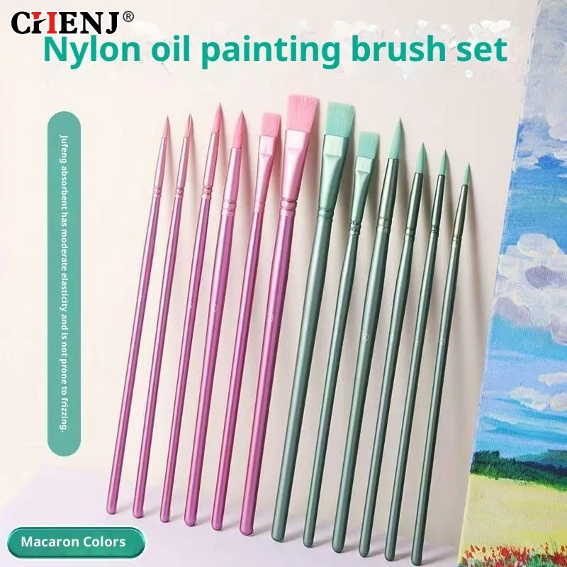 4/6PCS Watercolor Brush Set Pointed Round Flat Head Hair Beginner's Art Student Hand Drawn Watercolor Nylon Painting Material