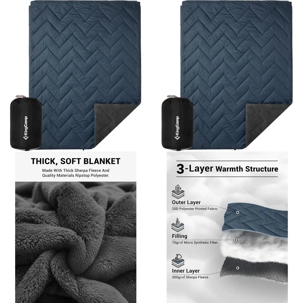 

Портативное одеяло с подкладкой из шерпы, компактное, аналог пухового одеяла, застежка на кнопки, для путешествий на природе, серый/темно-синий, 79x57