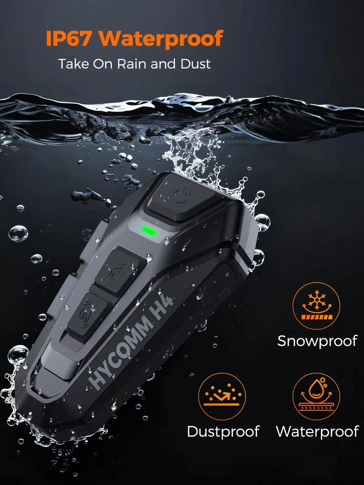 HYCOMM H4 Motorrad-Bluetooth-Headset, Helm-Gegensprechanlage für 4 Fahrer, bis zu 1,2 Meilen Reichweite, Audio-Multitasking, 35 Stunden Akkulaufzeit, Geräuschunterdrückung, IP67 wasserdichtes