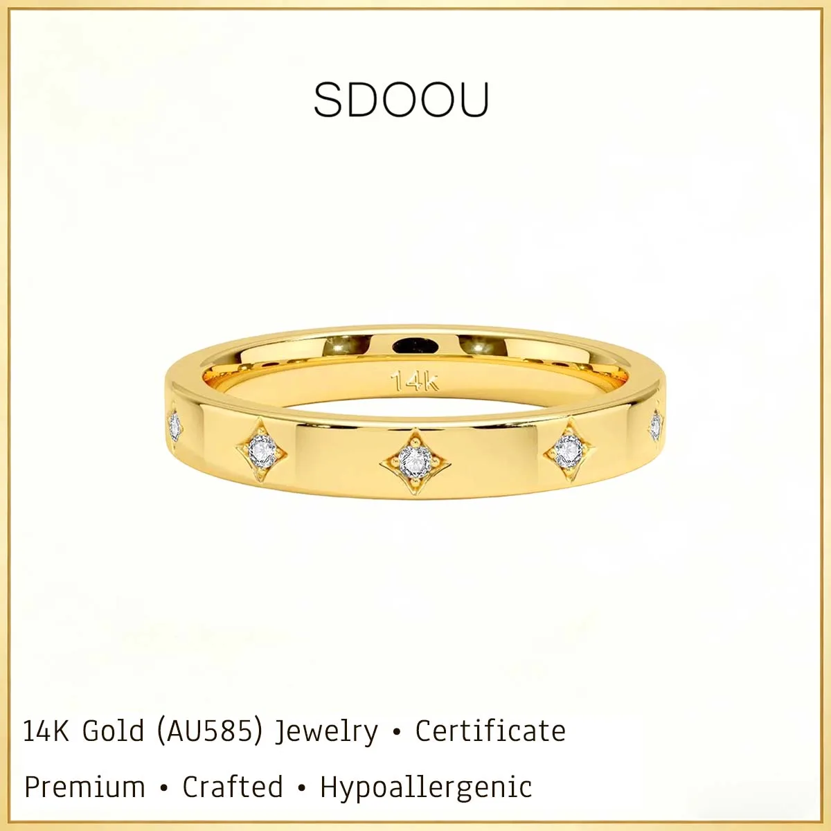 

SDOOU Shiny Star Design 1.3MM Moissanite 14K Gold Ring with GRA Certified for Men Women Anniversary Valentine's Day Jewelry Gift