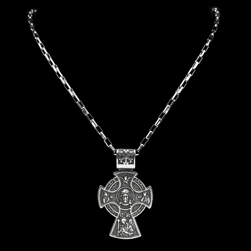 Collar con colgante de cruz de crucifijo de Jesús ortodoxo Vintage para mujeres y hombres, collares de cadena de Color plateado de acero inoxidable, joyería de amuleto