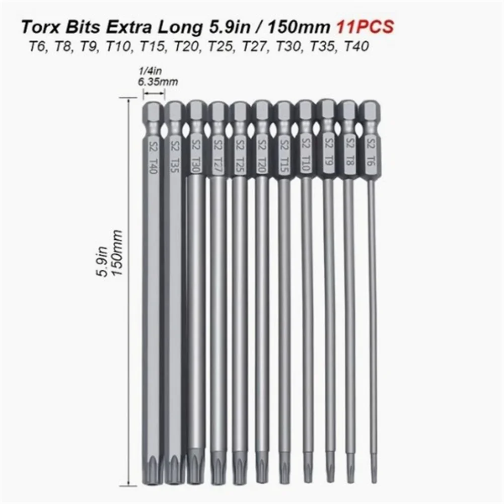 Juego de destornilladores Torx magnéticos T6 T7 T8 T9 T10 T15 T20 T25 T27 T30 T40 150mm puntas de destornillador Extra largas para herramienta