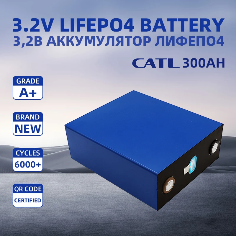 

CATL 3.2V 300Ah LiFePO4 Battery Cell Grade A Lithium iron phosphate Rechargeable High Capacity Deep Cycle Solar DIY 12V 100Ah QR