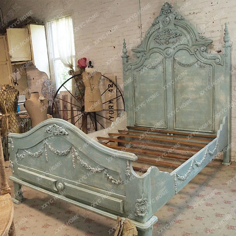 AA export solid wood double bed old carved talk princess bed bedroom single wedding bed