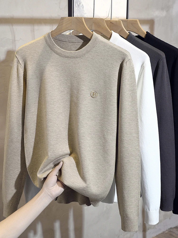 

Мужской вязаный свитер с круглым вырезом и вышивкой, повседневный базовый джемпер, осенне-зимняя новинка 2023 года, модный цветной базовый слой