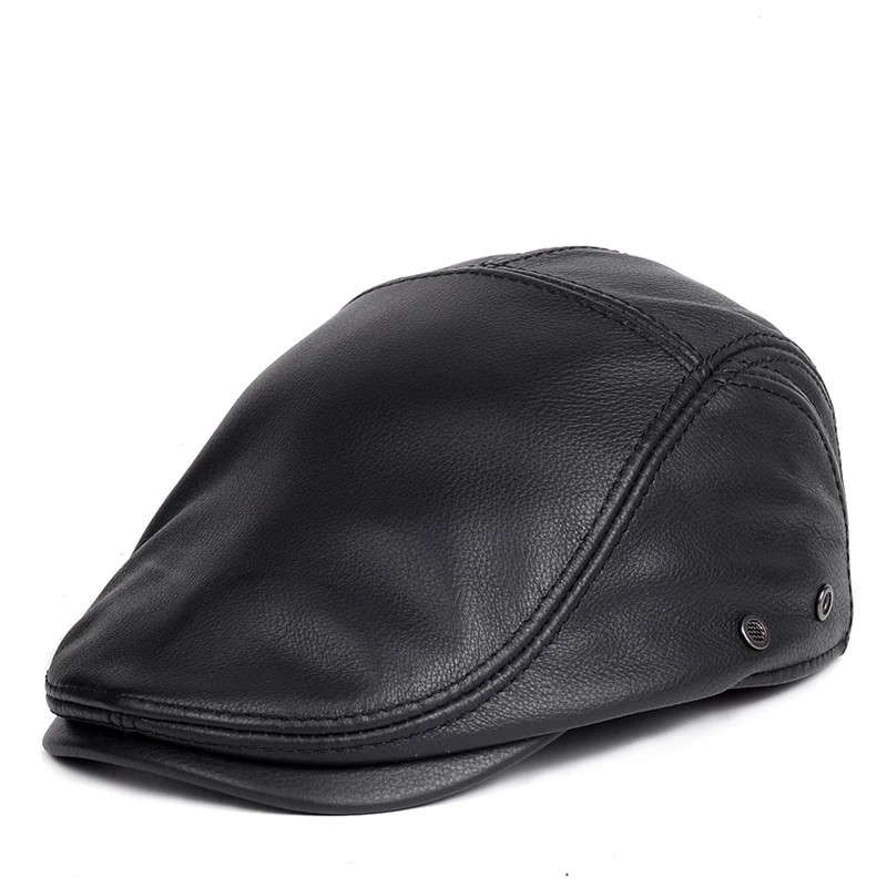 Single skin thin leather hat young men spring and autumn cowhide beret middle-aged and elderly forward cap worker hat