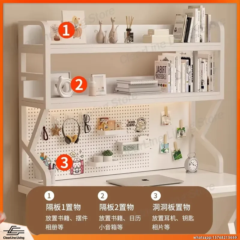 Student Desk with Storage Shelves Multi Functional Desktop Bookshelf Wrought Iron Hole Board Adjustable Height 50cm 70cm 90cm