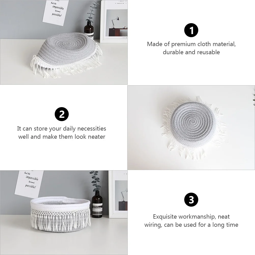 

1Pcs Simple Desktop Storage Basket Cotton Line Material Tassel Design Nordic Style Home Organizer Practical