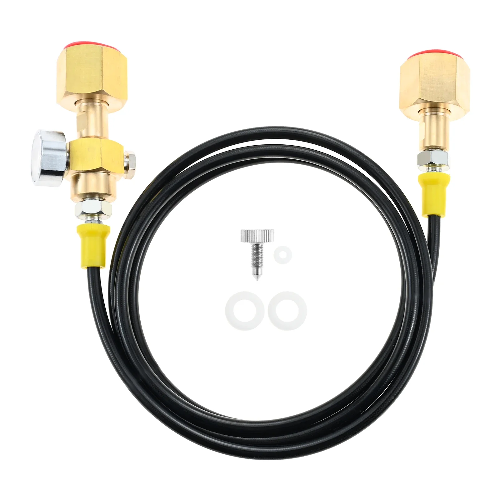 1.5m CO2 Transfer Hose 3000PSI Pressure Gauge 2 x W21.8-14 Thread Connection for Transferring CO2 From 1 Large Bottle To Another