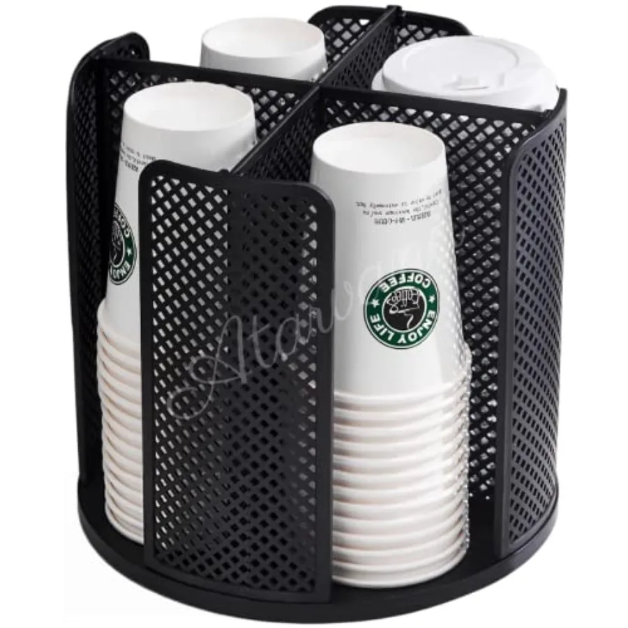 

Rotatable Coffee Cup Dispenser with 4 Compartments, Atavarna Cups and Lids Holder for 5-16oz Cups Organizer for Restaurant, Cof