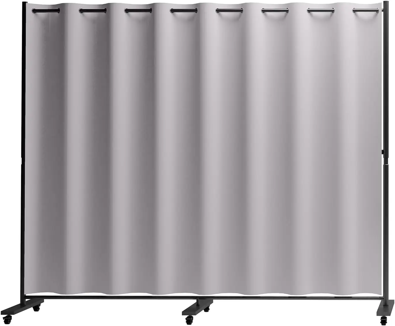 Madamera Adjustable Room Divider, 7 Ft X 10 Ft, 4 Rolling Wheels Curtain Divider Stand, Black Metal Frame, Blackout Curtain &