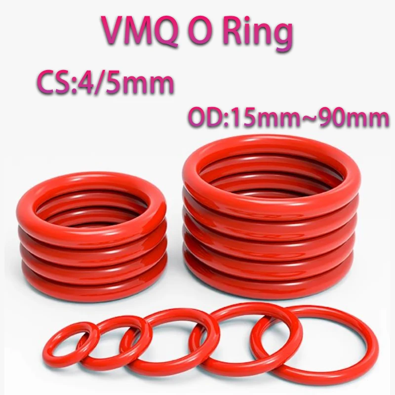 Red Silicone O Ring CS 4/5mm VMQ Sealing Gasket Ring Waterproof Washer Heat-Resistant Food Grade Silicone Insulated Gasket