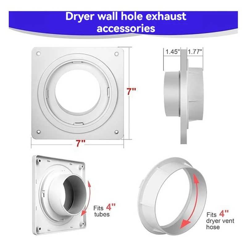 Dryer Vent Wall Plate With Hose(4 Inch 8 Feet),Twist Lock Dryer Vent Connector Kit,4 Inch Dryer Duct Connector Flange image 6